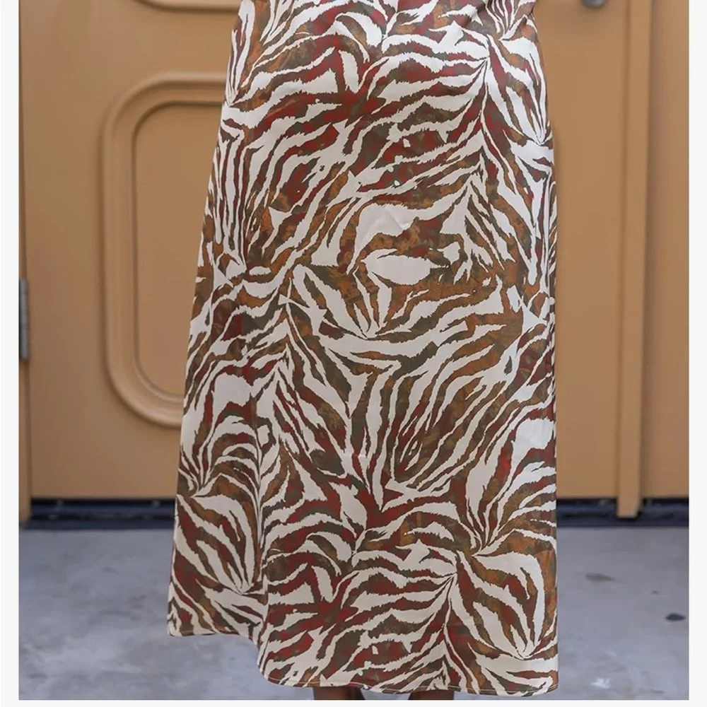 The Drop NWT CREAM BROWNS METALIC ANIMAL SATINY Print MIDI MAXI Skirt - Picture 5 of 7
